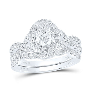 14kt White Gold Oval Diamond Halo Bridal Wedding Ring Band Set 2 Cttw