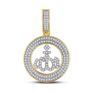 10kt Yellow Gold Mens Round Diamond Allah Islam Charm Pendant 1/2 Cttw