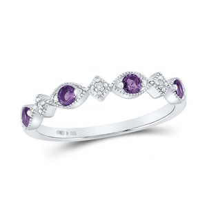 Sterling Silver Womens Round Synthetic Amethyst Diamond Band Ring 1/3 Cttw