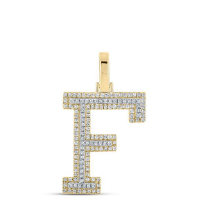 10kt Two-tone Gold Mens Round Diamond F Initial Letter Pendant 3/8 Cttw