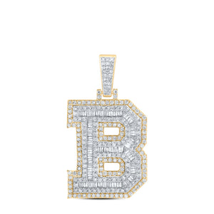 10kt Yellow Gold Mens Round Diamond B Initial Letter Charm Pendant 1 Cttw