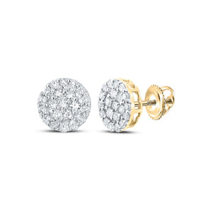 10kt Yellow Gold Round Diamond Cluster Earrings 1/4 Cttw