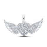 10kt White Gold Womens Round Diamond Diamond Wing Heart Pendant 3/8 Cttw