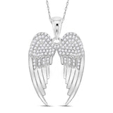 Sterling Silver Womens Round Diamond Angel Wings Pendant 3/8 Cttw
