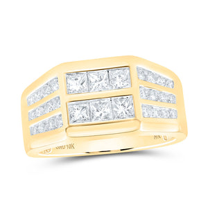 10kt Yellow Gold Mens Princess Diamond Band Ring 1-1/2 Cttw