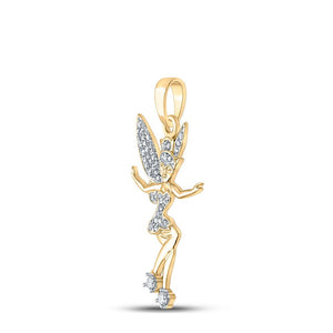 10kt Yellow Gold Womens Round Diamond Fairy Fashion Pendant 1/4 Cttw