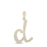 10kt Yellow Gold Womens Round Diamond D Cursive Initial Letter Pendant 1/2 Cttw