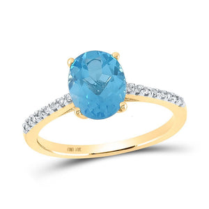 10kt Yellow Gold Womens Oval Synthetic Blue Topaz Solitaire Ring 2-1/3 Cttw