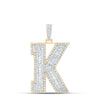 10kt Yellow Gold Mens Baguette Diamond K Initial Letter Charm Pendant 6 Cttw
