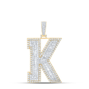 10kt Yellow Gold Mens Baguette Diamond K Initial Letter Charm Pendant 6 Cttw