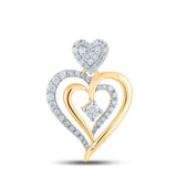 10kt Yellow Gold Womens Round Diamond Heart Pendant 1/3 Cttw