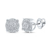 14kt White Gold Round Diamond Cluster Earrings 1/8 Cttw