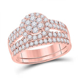 14kt Rose Gold His Hers Round Diamond Cluster Matching Wedding Set 1-3/4 Cttw