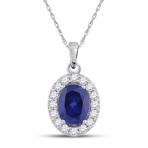 10kt White Gold Womens Oval Synthetic Blue Sapphire Solitaire Pendant 3 Cttw