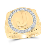 10kt Yellow Gold Mens Round Diamond Letter J Circle Ring 1/2 Cttw