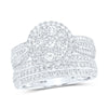 10kt White Gold Round Diamond Cluster Bridal Wedding Ring Band Set 1-3/8 Cttw