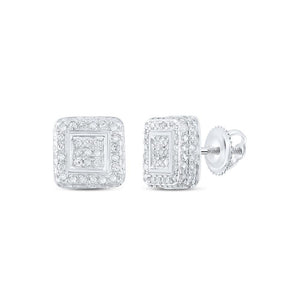 10kt White Gold Womens Round Diamond Square Earrings 1/2 Cttw