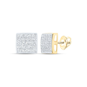 14kt Yellow Gold Womens Princess Diamond Square Earrings 1 Cttw