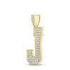 10kt Yellow Gold Mens Round Diamond J Initial Letter Charm Pendant 1-3/8 Cttw