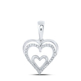 10kt White Gold Womens Round Diamond Heart Pendant 1/10 Cttw