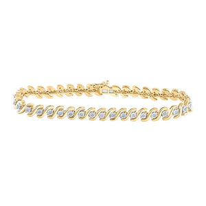 10kt Yellow Gold Womens Round Diamond S-Link Tennis Bracelet 1/2 Cttw