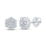 10kt White Gold Round Diamond Flower Cluster Earrings 1/4 Cttw