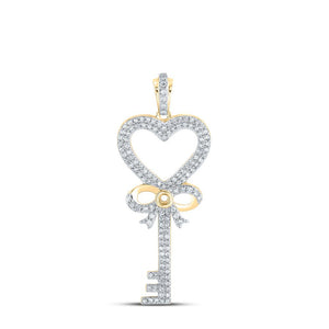 10kt Yellow Gold Womens Round Diamond Heart Key Pendant 1/2 Cttw