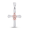 Two-tone Sterling Silver Womens Round Diamond Dainty Cross Pendant .02 Cttw