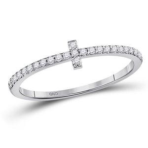 10kt White Gold Womens Round Diamond Cross Stackable Band Ring 1/6 Cttw