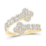 10kt Yellow Gold Womens Round Diamond Quatrefoil Cuff Band Ring 3/4 Cttw