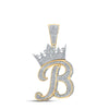 10kt Two-tone Gold Mens Round Diamond Crown B Letter Charm Pendant 1-1/2 Cttw