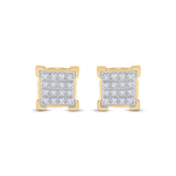 10kt Yellow Gold Round Diamond Square Cluster Earrings 1/10 Cttw