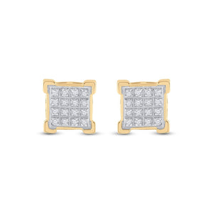 10kt Yellow Gold Round Diamond Square Cluster Earrings 1/10 Cttw