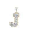 10kt Yellow Gold Mens Baguette Diamond J Initial Letter Charm Pendant 7/8 Cttw