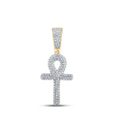 10kt Yellow Gold Mens Round Diamond Ankh Cross Charm Pendant 3/8 Cttw