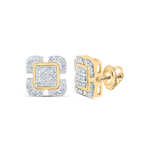 10kt Yellow Gold Womens Round Diamond Square Earrings 1/6 Cttw