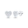 Sterling Silver Womens Round Diamond Heart Earrings 1/10 Cttw