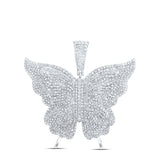 10kt White Gold Womens Round Diamond Butterfly Pendant 4-1/5 Cttw