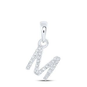 10kt White Gold Womens Round Diamond M Initial Letter Pendant 1/20 Cttw