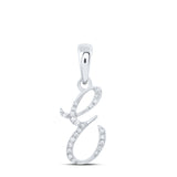 10kt White Gold Womens Round Diamond E Initial Letter Pendant 1/12 Cttw