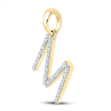 14kt Yellow Gold Womens Round Diamond M Initial Letter Pendant 1/3 Cttw