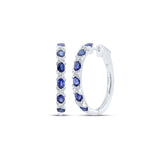 14kt White Gold Womens Oval Blue Sapphire Diamond Hoop Earrings 3-1/3 Cttw