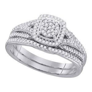 10kt White Gold Round Diamond Bridal Wedding Ring Band Set 1/3 Cttw