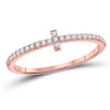 10kt Rose Gold Womens Round Diamond Cross Stackable Band Ring 1/6 Cttw