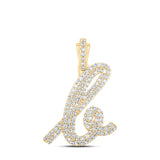 10kt Yellow Gold Womens Round Diamond K Cursive Initial Letter Pendant 5/8 Cttw