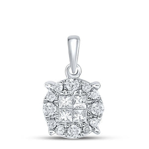 14kt White Gold Womens Princess Diamond Cluster Pendant 1/4 Cttw