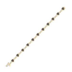 10kt Yellow Gold Womens Round Brown Diamond Heart Bracelet 1-7/8 Cttw