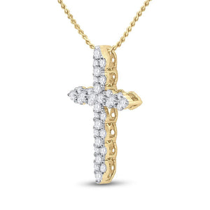 14kt Yellow Gold Womens Round Diamond Cross Pendant 1/2 Cttw