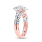 10kt Rose Gold Round Diamond Halo Bridal Wedding Ring Band Set 1 Cttw