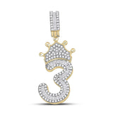 10kt Yellow Gold Mens Baguette Diamond Number 3 Crown Charm Pendant 5/8 Cttw